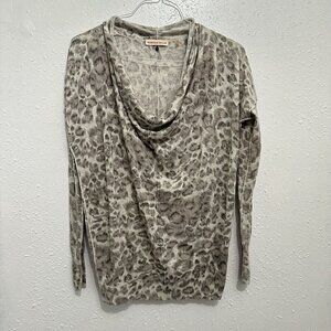Rebecca Taylor Women's Wool Leopard Print Long Sleeve Knit Sweater Gray Size S